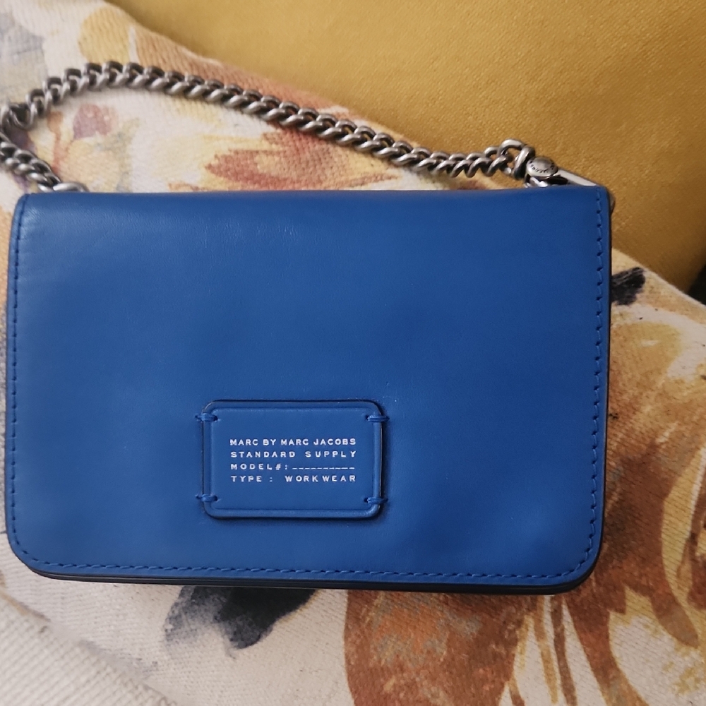 Marc by Marc Jacobs Vibrant Blue Leather With Silver Chain Strap Mini Bag